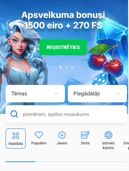 Ice Casino mobilā galvenā lapa